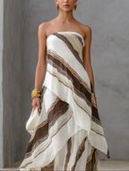 Casual Striped Chiffon Strapless Sleeveless Maxi Dress