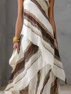 Casual Striped Chiffon Strapless Sleeveless Maxi Dress