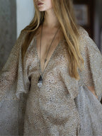Elegant V-neck leopard print chiffon maxi dress with cape-style