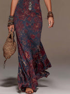 Retro Lace Halterneck Floral Fishtail Maxi Dress