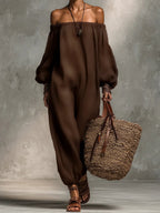 Elegant Vacation Casual Off-the-shoulder Cotton Jumpsuit