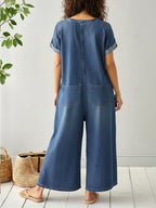 Women's Casual Loose Short-sleeved Denim Jumpsuit