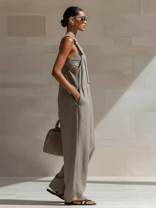 Casual Loose-fit Cotton Wide-leg Overalls