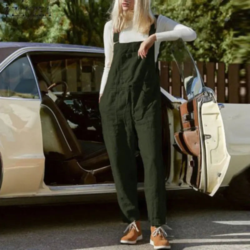 Solid Color Pocket Casual Overalls