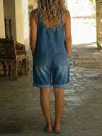 Casual Adjustable-strap Denim Jumpsuit Shorts