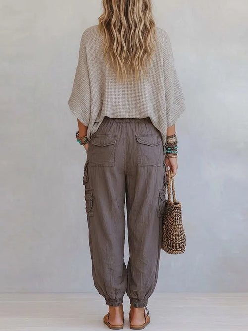 Casual & Cozy Two-piece Set: Waffle-knit Cotton Top And Cotton Cargo Pants
