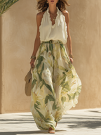Sleeveless Elegant Fluid Set with Floral Print