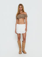 We Can't Stop Ruched Strapless Top Brown Gingham