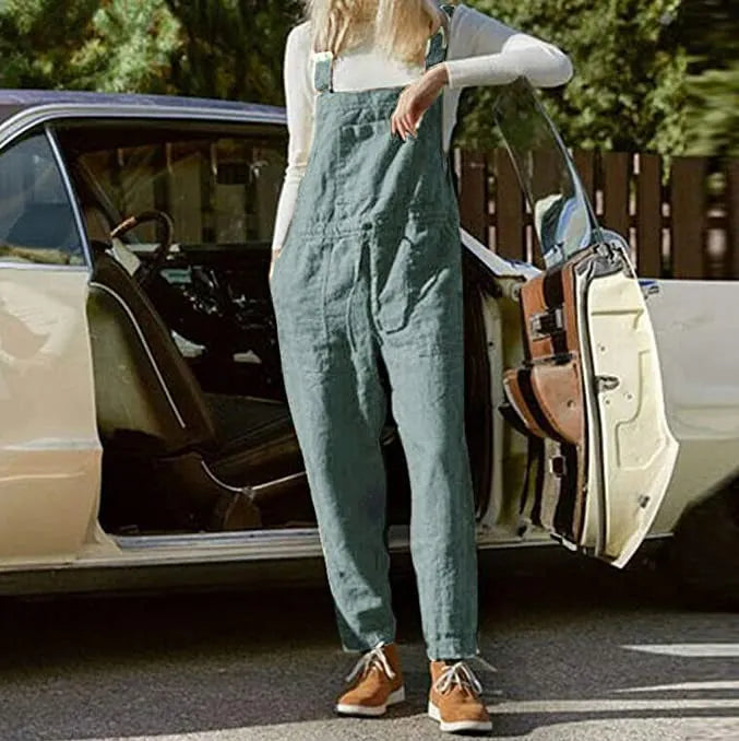Solid Color Pocket Casual Overalls