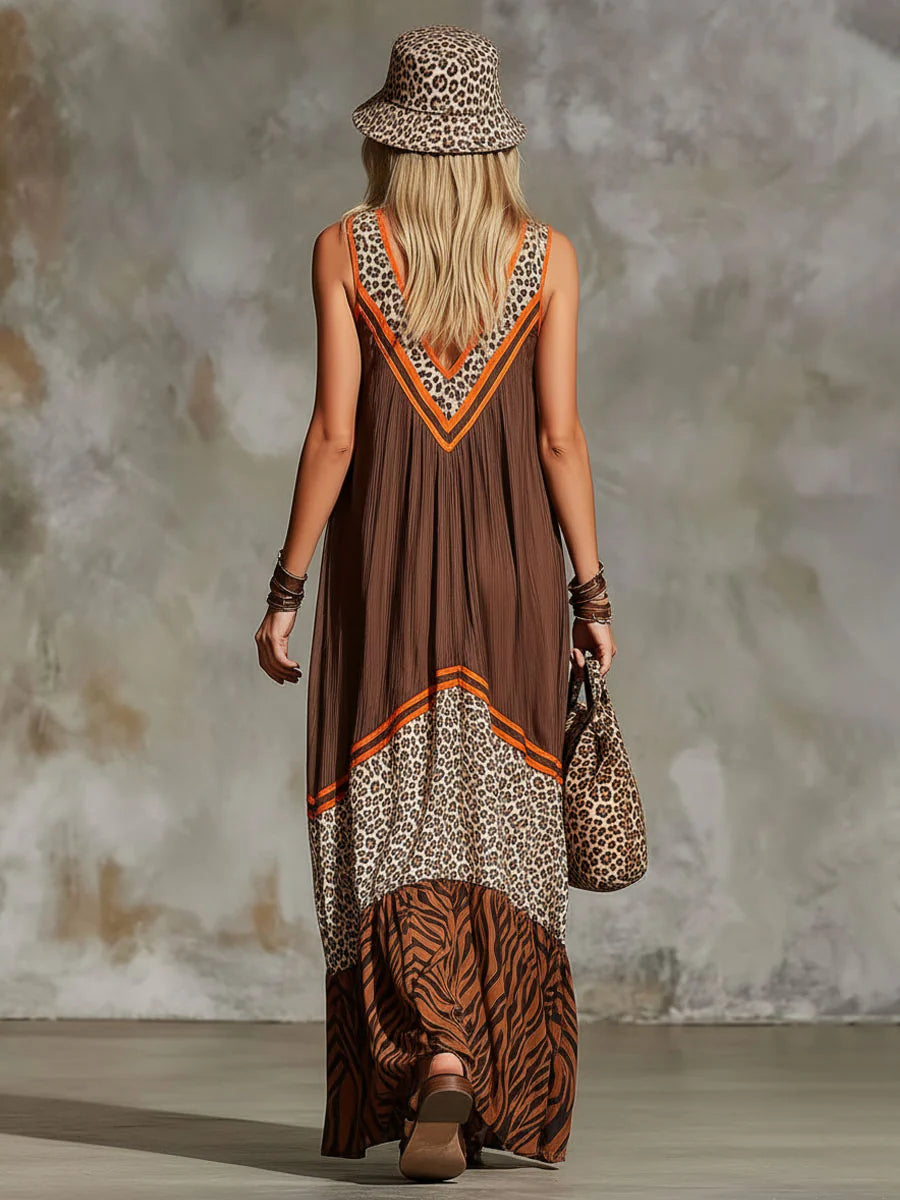 Stylish & Casual Flowy Maxi Dress With Animal Print