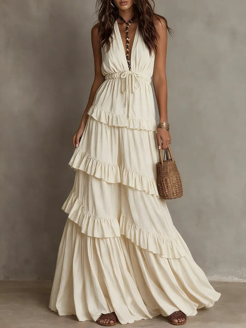 Boho Multi-layered Ruffle Hem Maxi Dress