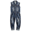 Washed And Worn Denim Straight Loose Fitting Suit Jumpsuit