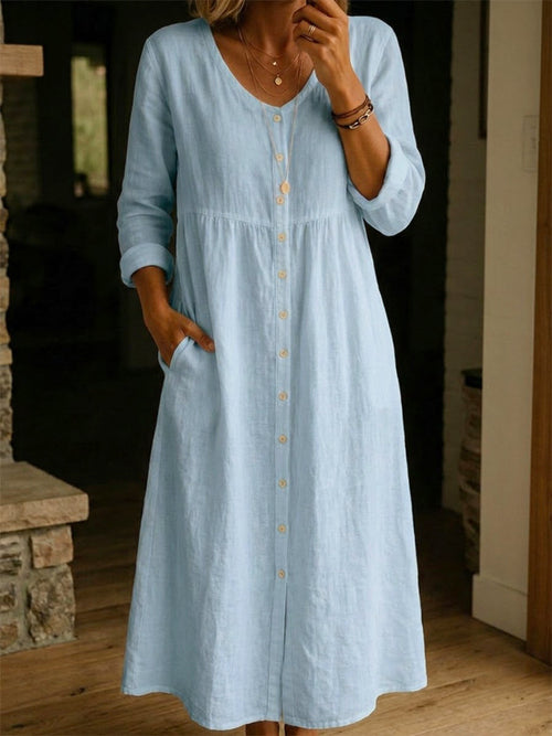 Casual Linen Cotton Button Dress
