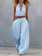 Casual Linen And Cotton Sleeveless Jumpsuit