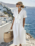 Women'S Solid Color Short-Sleeved Vacation Dress