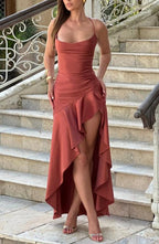 Halter Backless Ruffled Maxi Dress