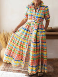 Colorful Square Art Print Collared Shirt Dress