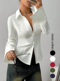 Women's Slim-Fit Button-Down Long-Sleeved Casual Shirt, Suitable for Daily Commuting
