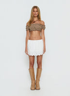 We Can't Stop Ruched Strapless Top Brown Gingham