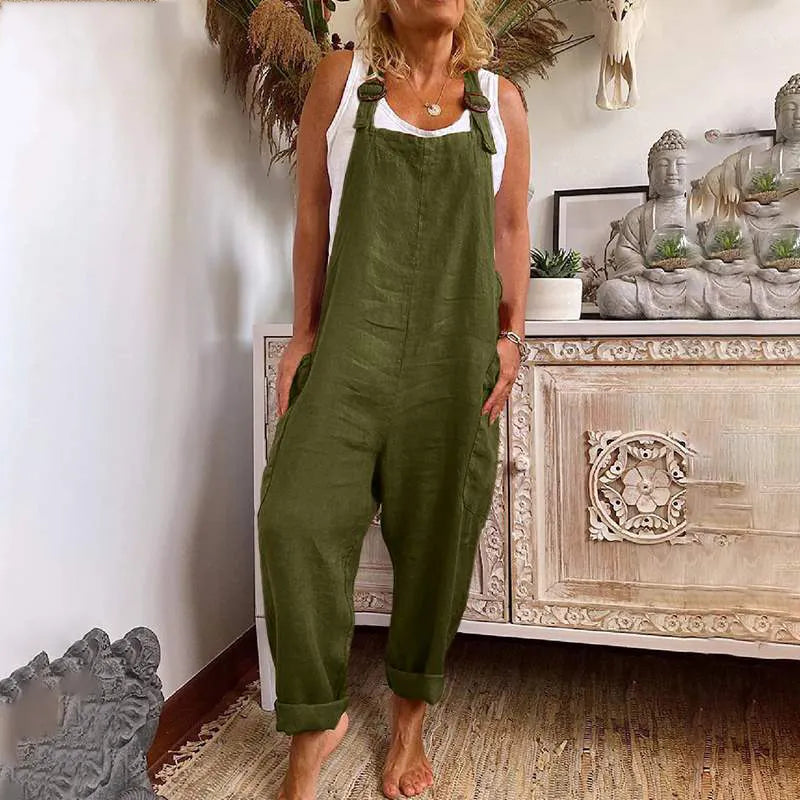 Vintage Cotton Linen Pocket Comfy Jumpsuit