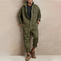 Vintage Single Breasted Lapel Long Sleeve Cotton Loose Jumpsuit