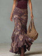 Women's Retro Floral Purple Halter-Neck Maxi Dress Set