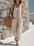 Women's Casual Simple Country Style Cotton Linen Jumpsuit