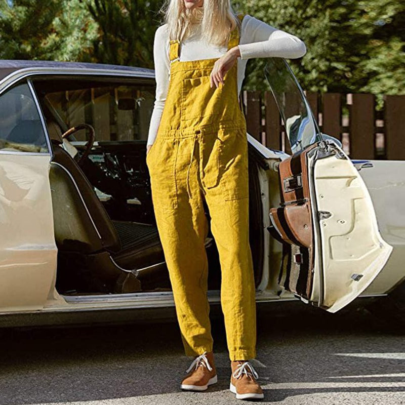 Solid Color Pocket Casual Overalls