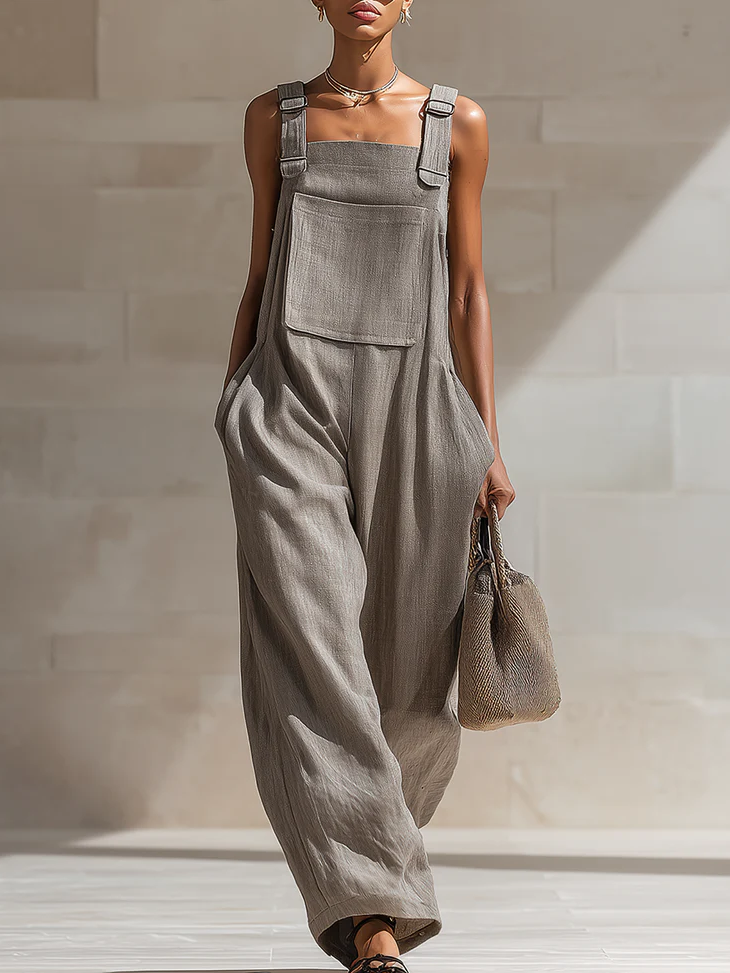 Casual Loose-fit Cotton Wide-leg Overalls