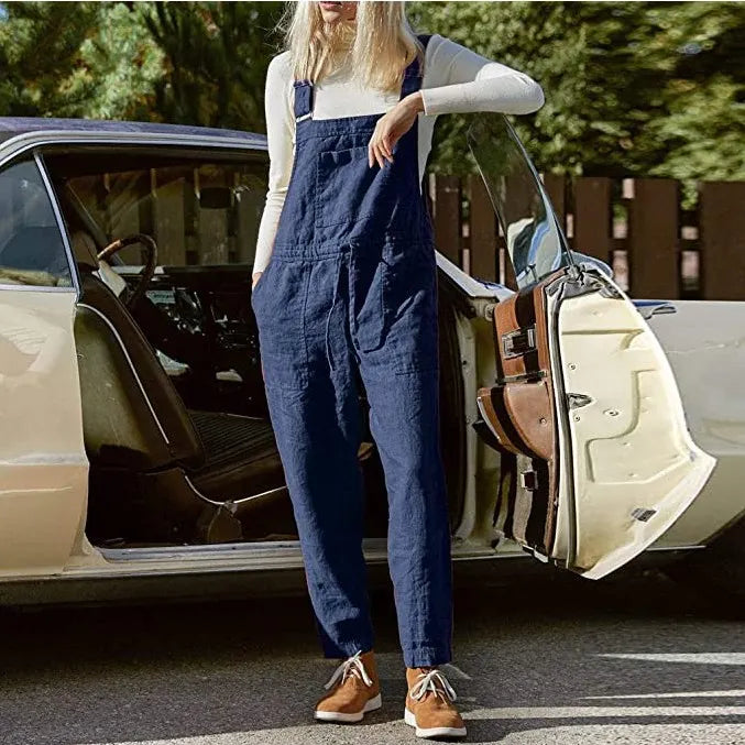 Solid Color Pocket Casual Overalls