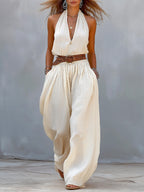 Casual Linen And Cotton Sleeveless Jumpsuit