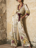 Women's Elegant Silk Clasp Vintage Print Jumpsuit