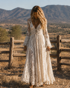 Apricot Lace V-neck Bell Sleeve Bohemian Maxi Dress