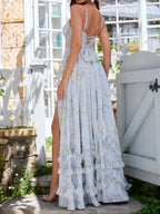 Floral Frill Split Maxi Dress