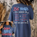 "Stars Stripes And Human Rights" 2-Sided T-Shirt – 250 Years Still Working On Back Print Tee, Liberal 4th Of July Activist Equal Rights Gift Top