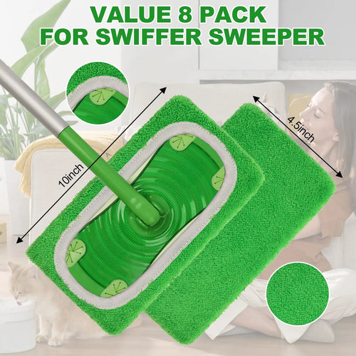 8 pcs Reusable Microfiber Mop Pads for Flat Mop – Wet & Dry Cleaning Refills