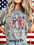 Women's God Bless America T-Shirt – Retro Patriotic 4th of July Graphic Tee, Vintage Washed Lightweight Cotton USA Country Pride Top