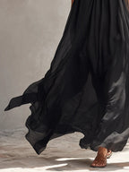 Black Chiffon Halter-neck Pleated Maxi Dress