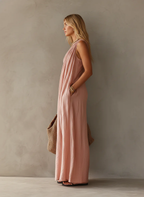 Elegant Pink One-shoulder Sleeveless Maxi Dress