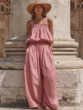 Casual Resort-style Cotton-linen Loose Wide-leg Jumpsuit