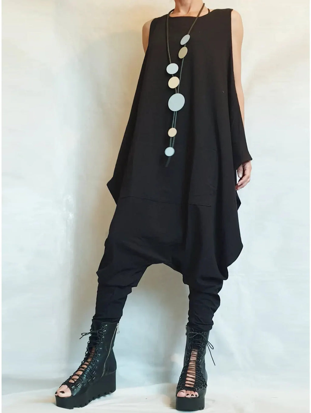 Fashion Plain Sleeveless Asymmetrical Harem Pants Tank Jumpsuit