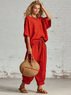 Cozy Loose-fitting Daily Wear Linen Two-piece Set
