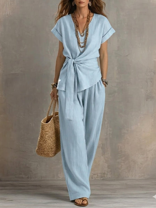 Casual Linen And Cotton Two-piece Set
