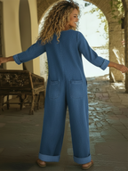 Casual V-neck Button-up Denim Jumpsuit Overalls