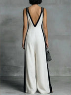 Patchwork Linen And Cotton Sleeveless Jumpsuit