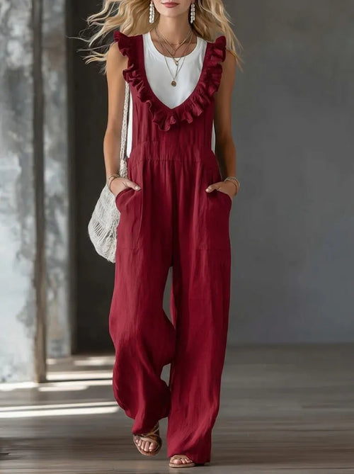 Casual And Stylish Sleeveless Linen And Cotton Jumpsuit