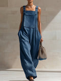 Casual Loose-fit Cotton Wide-leg Overalls