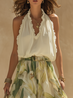 Sleeveless Elegant Fluid Set with Floral Print
