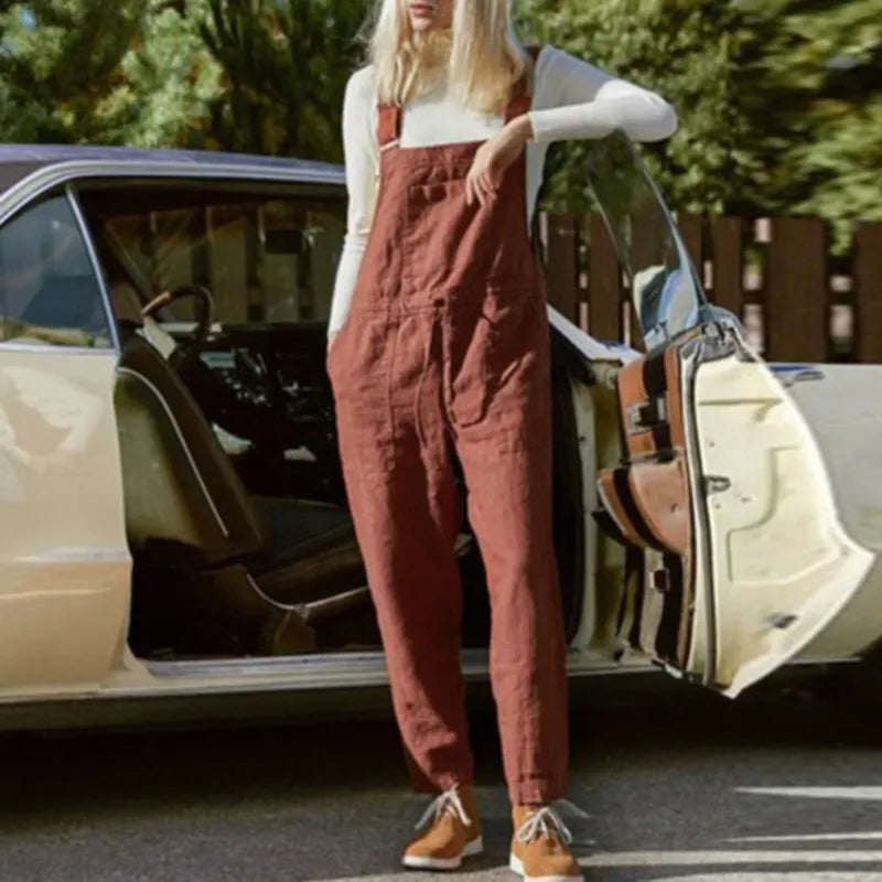Solid Color Pocket Casual Overalls