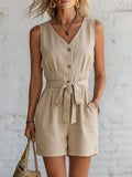 Women's Casual Cotton Jumpsuit Shorts